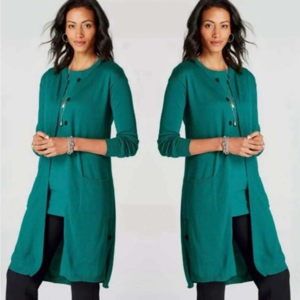 J.Jill Teal Wool Blend Cardigan Sweater - Picture 2 of 9